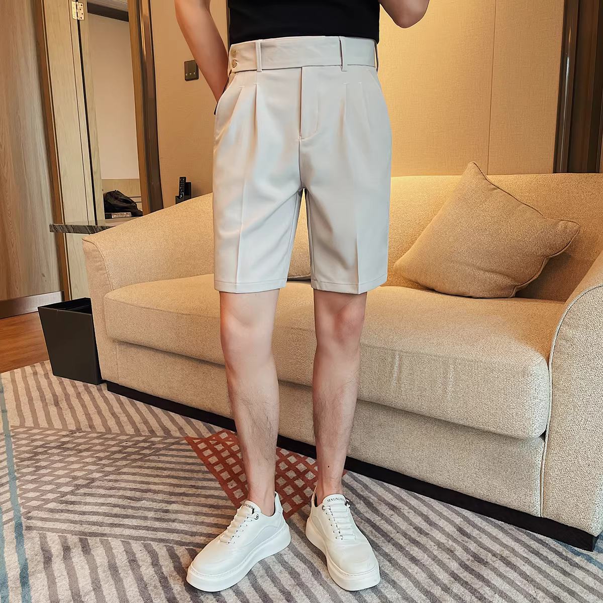 Quần short nam Naples, kiểu dáng mỏng mùa hè, quần tây công sở lịch sự năm phần, hợp thời trang, thời thượng, ôm dáng, cảm giác cao cấp.