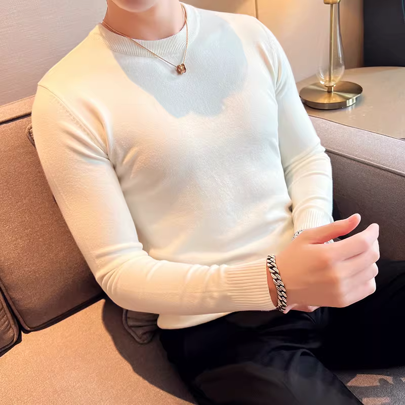 Áo len cổ tròn nam, thu đông, ôm dáng, thời thượng, cao cấp, áo thun dệt kim đa năng, phong cách Anh, giản dị và thời trang.