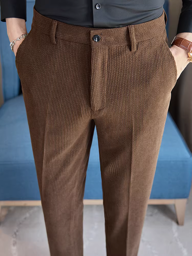 Quần âu nam chất liệu corduroy, quần dày dặn mặc thường ngày mùa thu đông, quần âu công sở cao cấp dáng ôm vừa vặn thời thượng đa năng