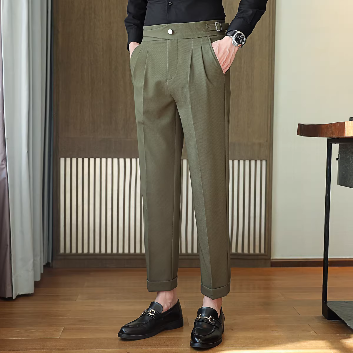 Quần tây nam Naples cạp cao, trang phục công sở cao cấp, quần âu ống đứng mềm mại, quần kiểu Anh lịch lãm