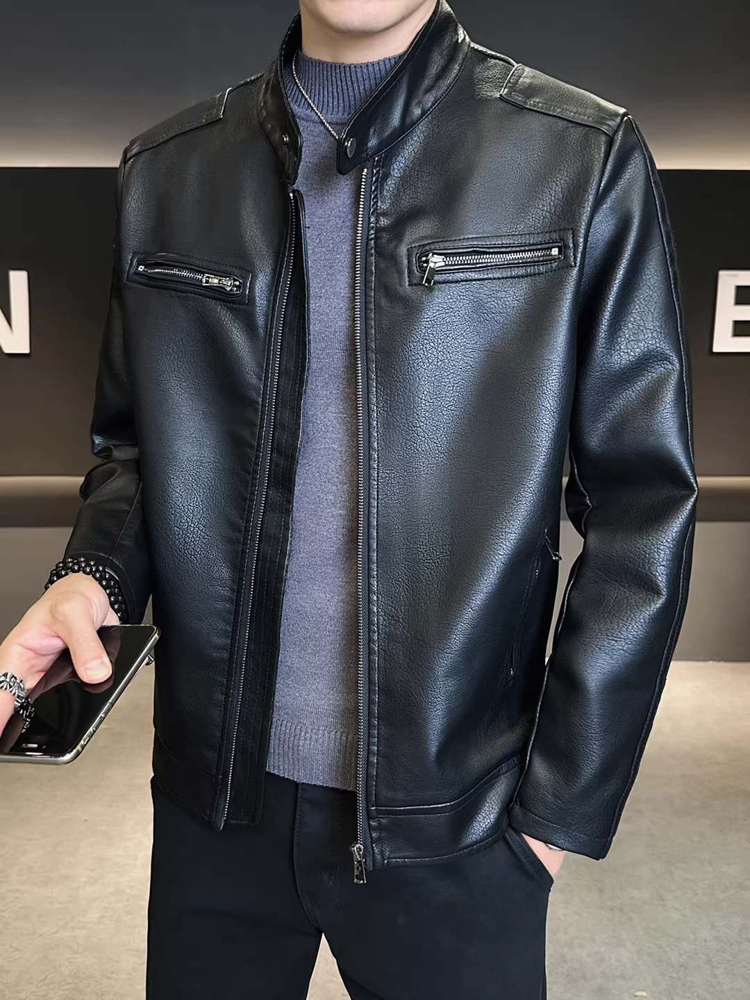 Áo khoác da thiết kế dành cho nam, xu hướng thời trang thu mới, kiểu dáng ngắn, đẹp trai, ôm dáng, áo khoác trưởng thành và trang nhã