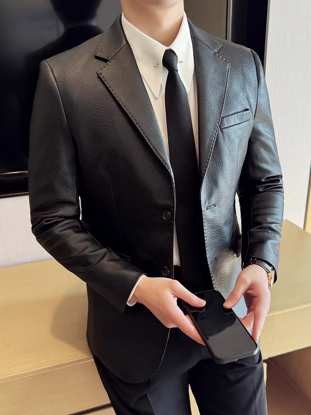 Áo vest da cao cấp nam 2025 thời trang mới kiểu dáng ôm body lịch lãm, phong cách thường ngày, công sở, cao cấp