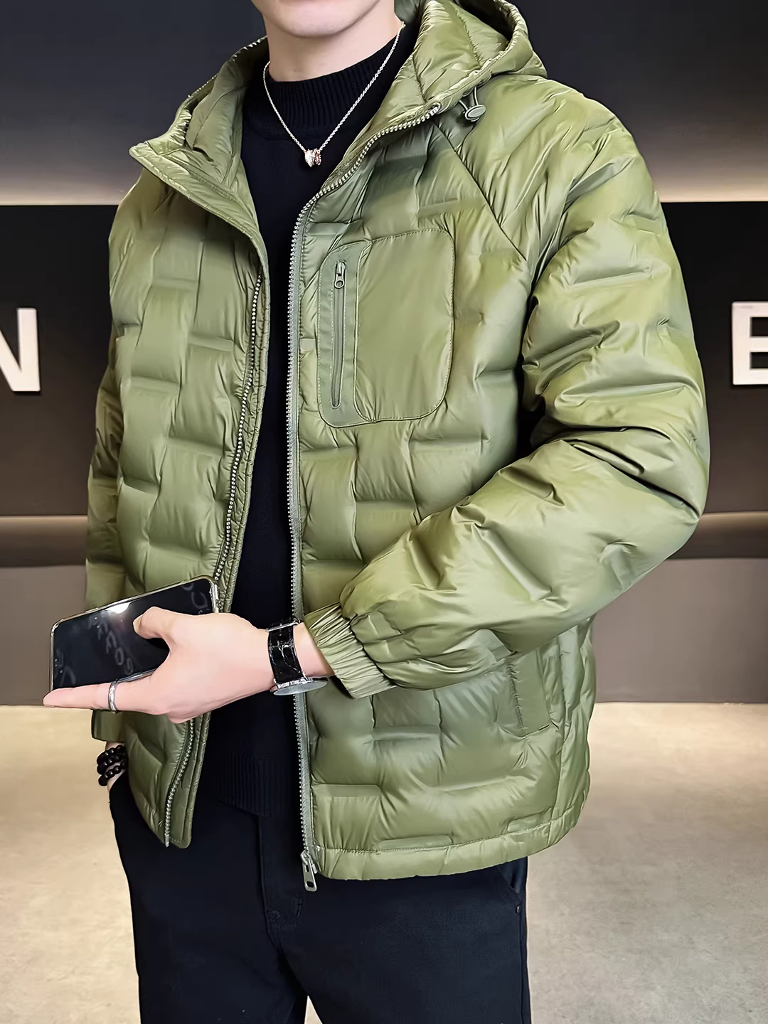 Áo khoác phao nhẹ có mũ dành cho nam, kiểu mới mùa đông 2025, dáng ngắn, chất lượng cao, nhẹ, ấm áp, áo khoác thường ngày