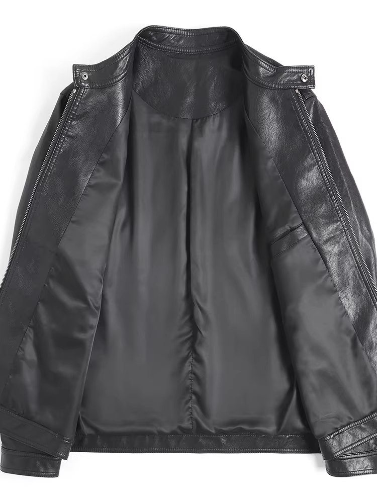 Áo khoác da cổ đứng dành cho nam, kiểu dáng xuân thu mới, cao cấp, sành điệu, ngắn, áo khoác da biker nam dáng ôm vừa vặn