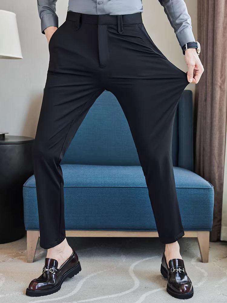Quần âu nam co giãn cao, kiểu dáng thu mới, quần công sở cao cấp, phong cách Anh, dáng ôm, quần ống côn.