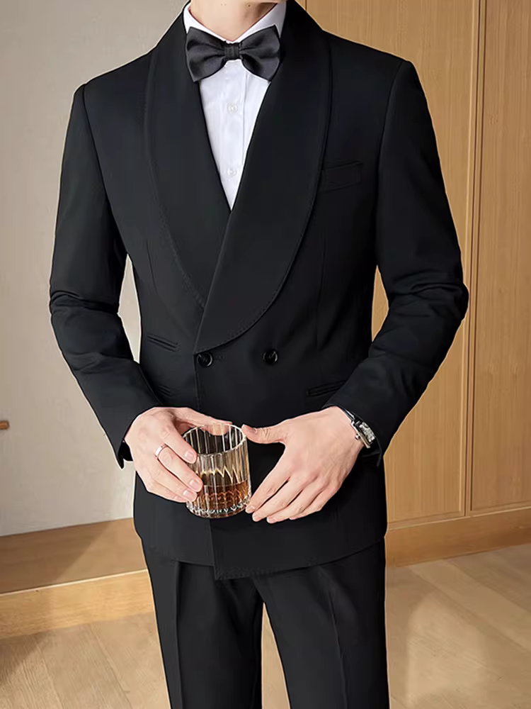 Bộ vest nam Qingguo, trang phục công sở lịch sự, dự tiệc cưới, vest chú rể cao cấp, kiểu dáng ôm sát, bộ hai mảnh