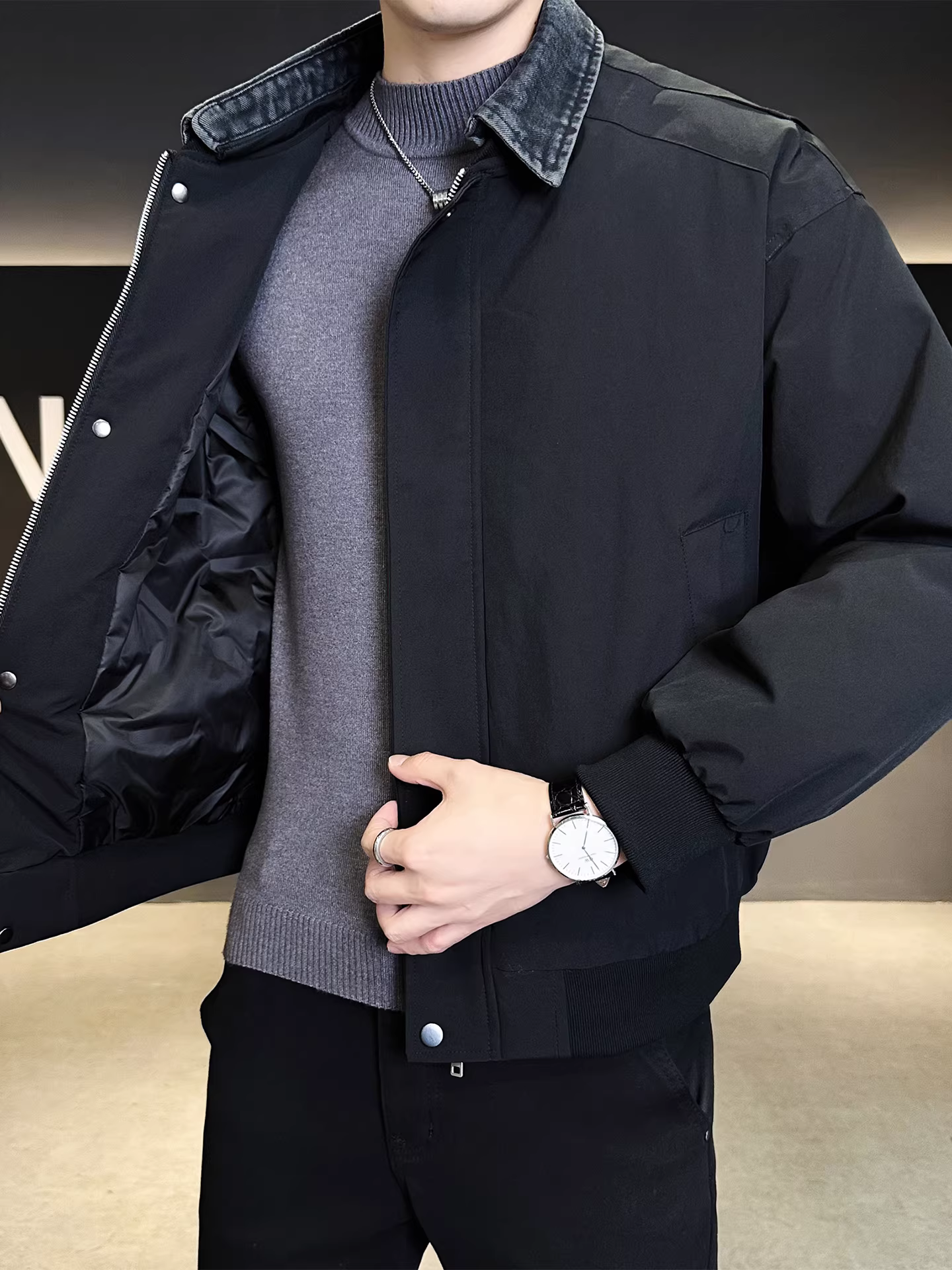 Áo khoác denim có thể tháo rời dành cho nam, kiểu mới mùa đông 2025, dáng rộng, đa năng, nhẹ, ấm áp, thích hợp làm áo khoác công sở