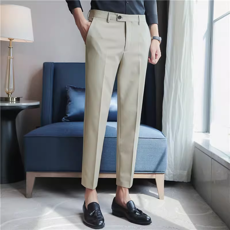 Quần âu nam chín phần, kiểu dáng mùa hè mỏng nhẹ, ôm dáng, ống côn, phong cách Hàn Quốc, quần âu nam chín phần hợp thời trang và cá tính.