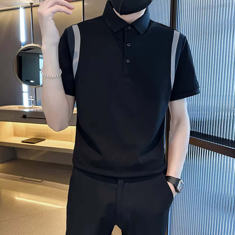 Áo polo nam ngắn tay phối màu, áo thun mỏng mùa hè, áo sơ mi cổ trụ thời trang cao cấp, phong cách năng động