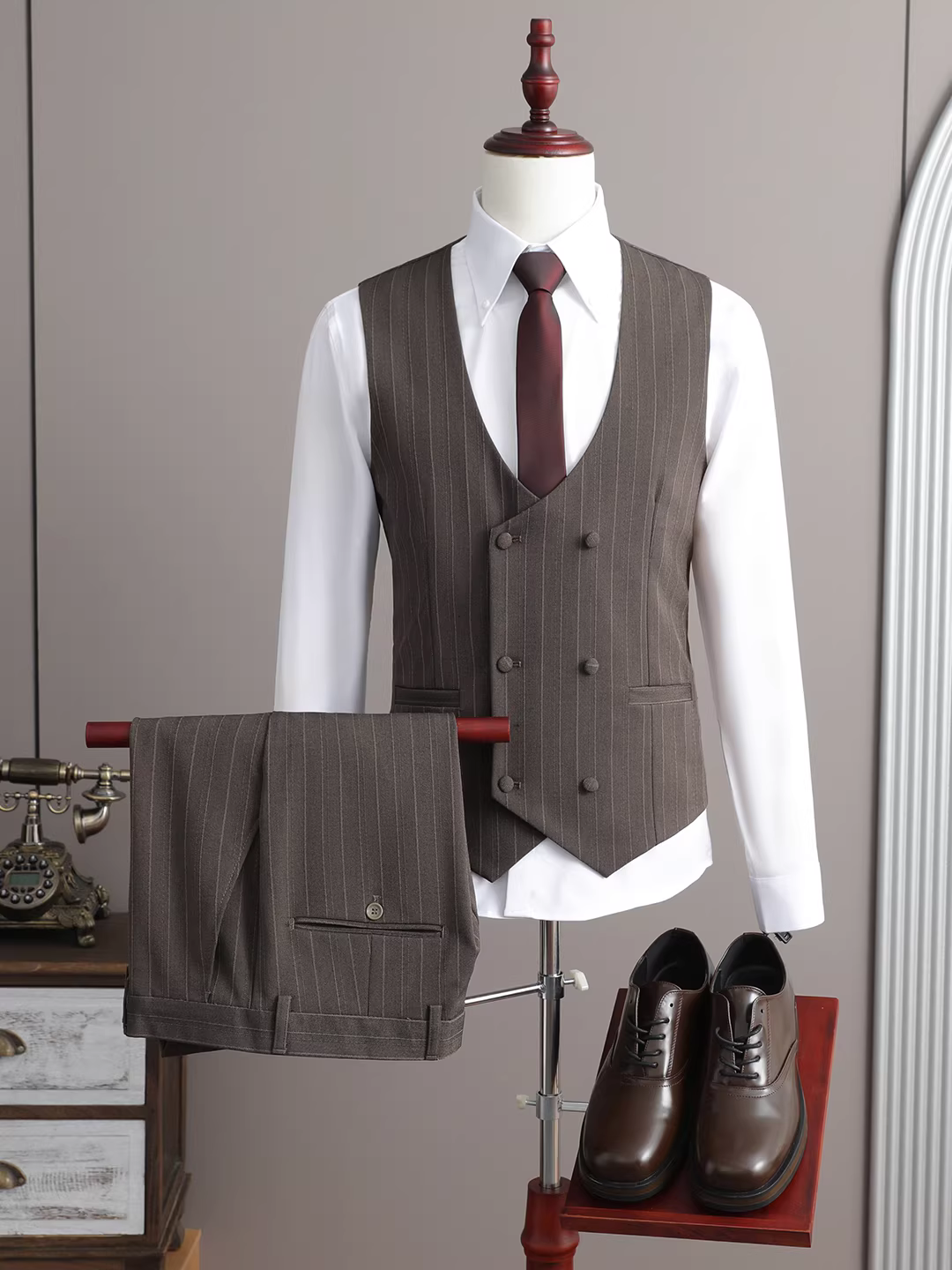 Bộ vest nam ba món mùa thu 2025 phong cách Anh, vest công sở