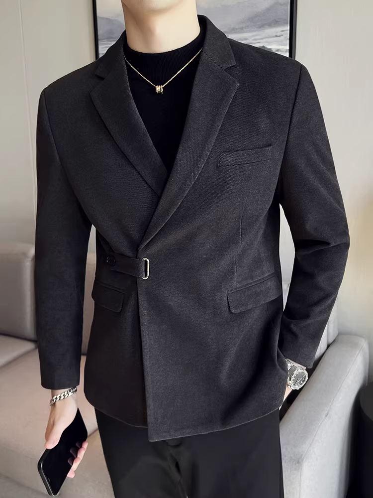 Áo khoác vest nam len, phiên bản dày dặn mùa thu đông, kiểu dáng ôm body cao cấp, cài khuy bên, đơn hàng nút, vest công sở lịch lãm.