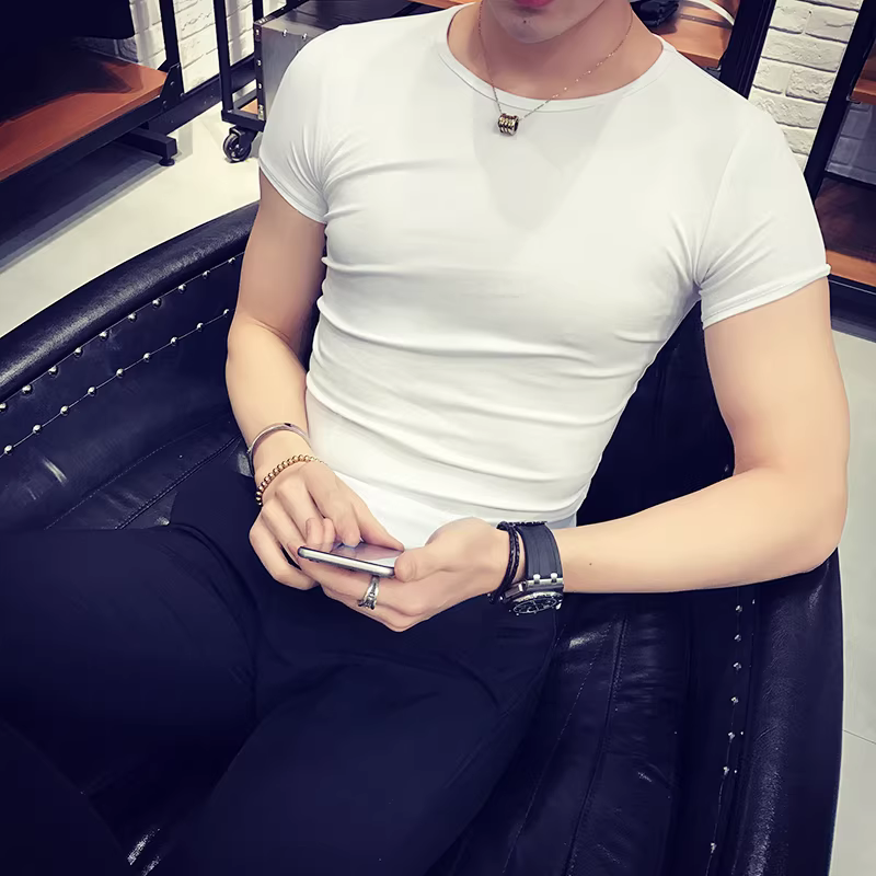 Áo thun nam ngắn tay bó sát, kiểu dáng mùa hè mới, chất liệu cotton mỏng mát như băng, áo thun cao cấp ôm sát chất liệu lụa đá.