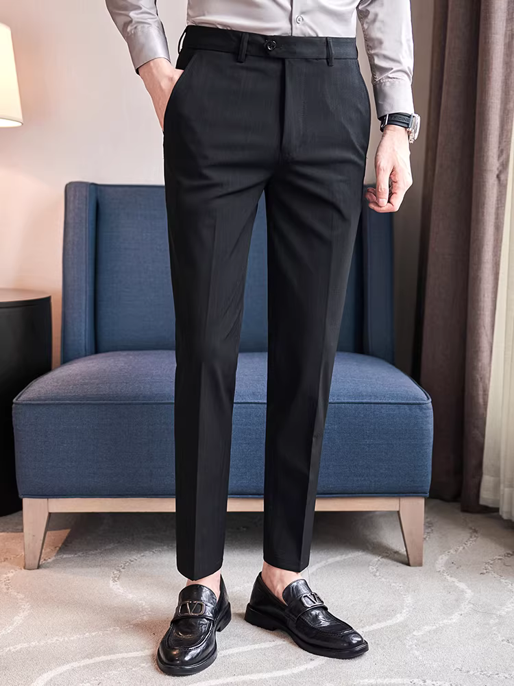Quần âu kẻ sọc nam, thu đông, dày dặn, cao cấp, ôm dáng, ống côn, quần âu nam, quần tây công sở không nhăn