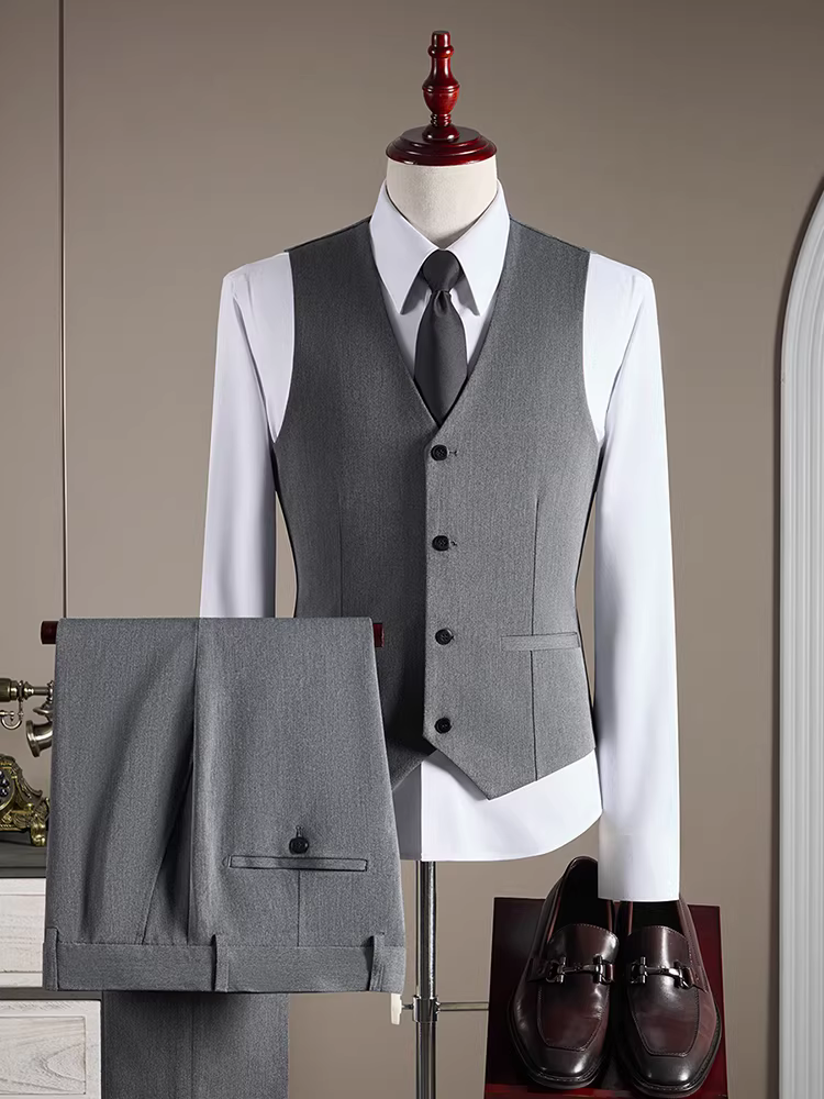 Bộ vest nam một nút, kiểu dáng ôm body cao cấp, trang phục công sở lịch lãm, vest cưới chú rể, bộ ba món