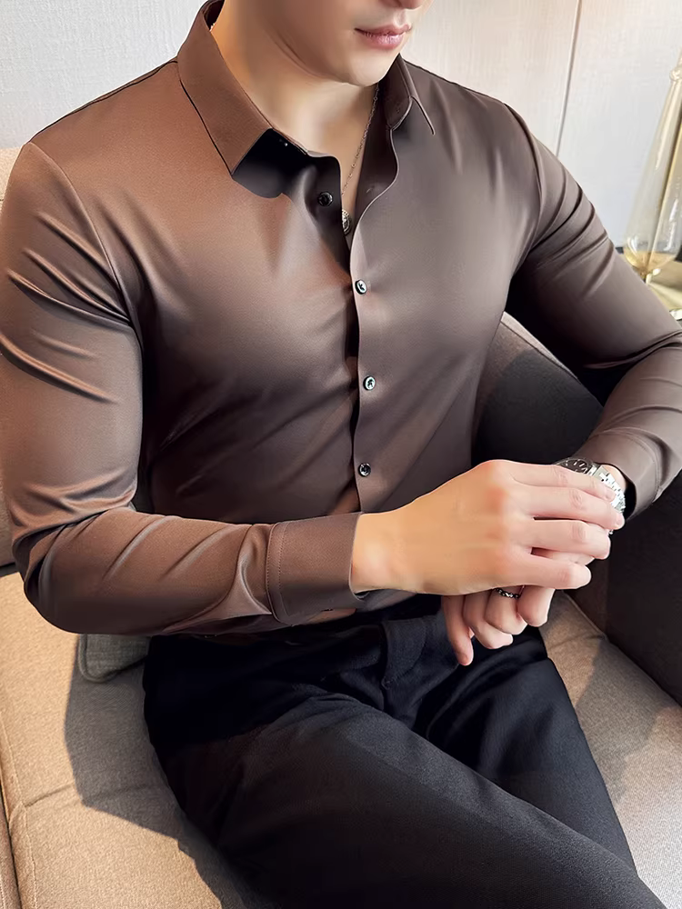 Áo sơ mi nam dài tay kháng khuẩn 5A, ba lớp chống thấm, liền mạch, chất lượng cao, thích hợp đi làm, công sở, đa năng, ôm dáng, co giãn cao, không cần là ủi.