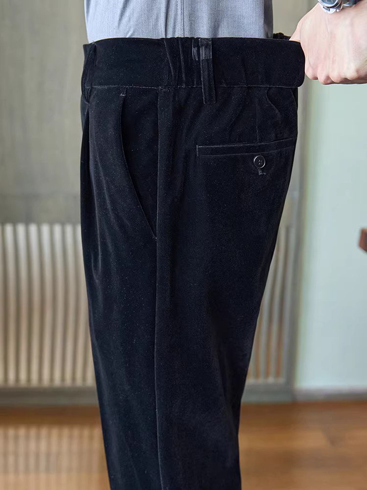 Quần nhung dày cao cấp dành cho nam, mùa thu đông, kiểu dáng công sở lịch sự, lưng thun, dáng thẳng kiểu Naples.