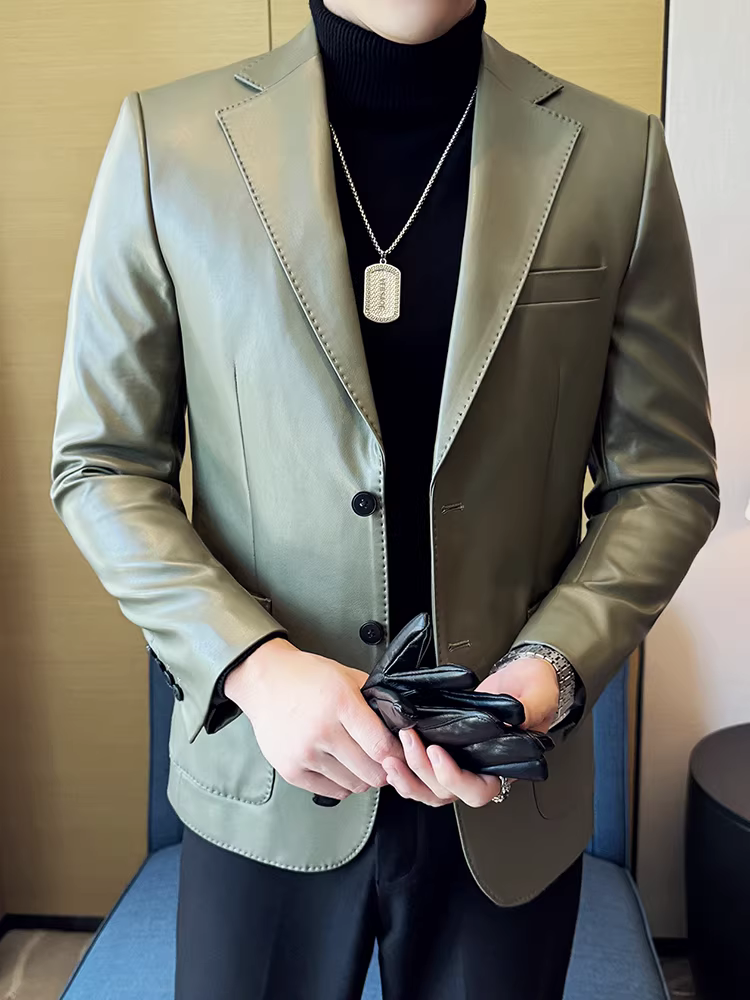 Áo khoác da nam, phong cách công sở cao cấp, đa năng, hợp thời trang, ôm dáng, sành điệu, phong cách Anh, áo vest lịch lãm