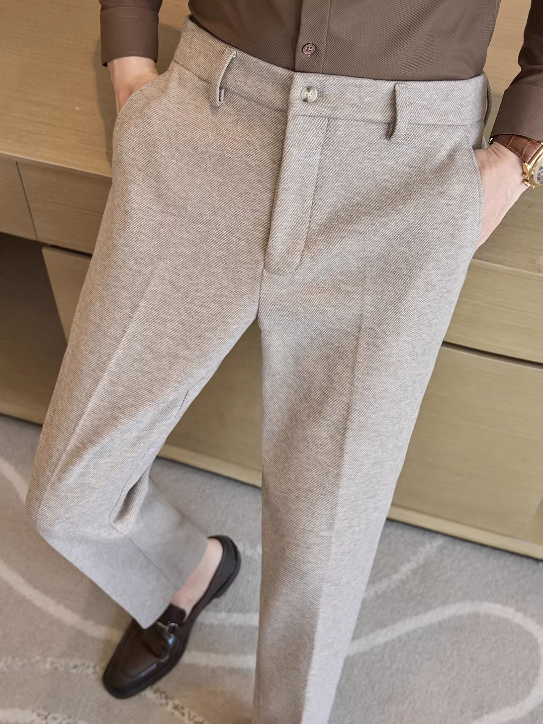 Quần âu nam lưng thun, quần ống đứng dày dặn cho mùa thu đông, quần tây công sở thời trang