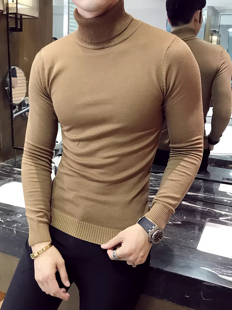 【Giảm giá thanh lý】Áo len cổ lọ mùa thu đông dành cho nam, áo sơ mi dệt kim cổ lọ nửa cổ màu trơn phong cách Hàn Quốc, áo dệt kim hợp thời trang