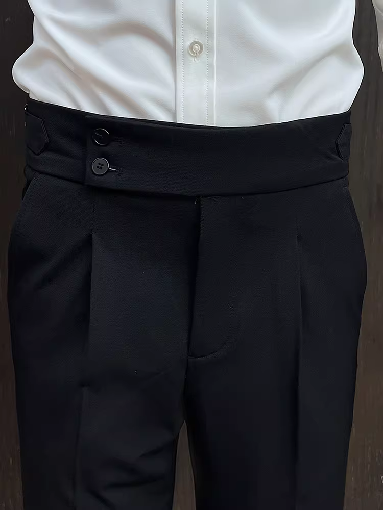 Quần âu nam Napoli ống đứng lưng cao, thời trang xuân hè 2025, kiểu dáng lịch lãm, thanh lịch, chất liệu mềm mại.