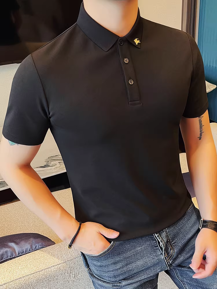 Áo thun nam tay ngắn, kiểu dáng mỏng mùa hè, xu hướng thời trang cao cấp, ôm dáng, đa năng, áo sơ mi giản dị và đẹp trai.