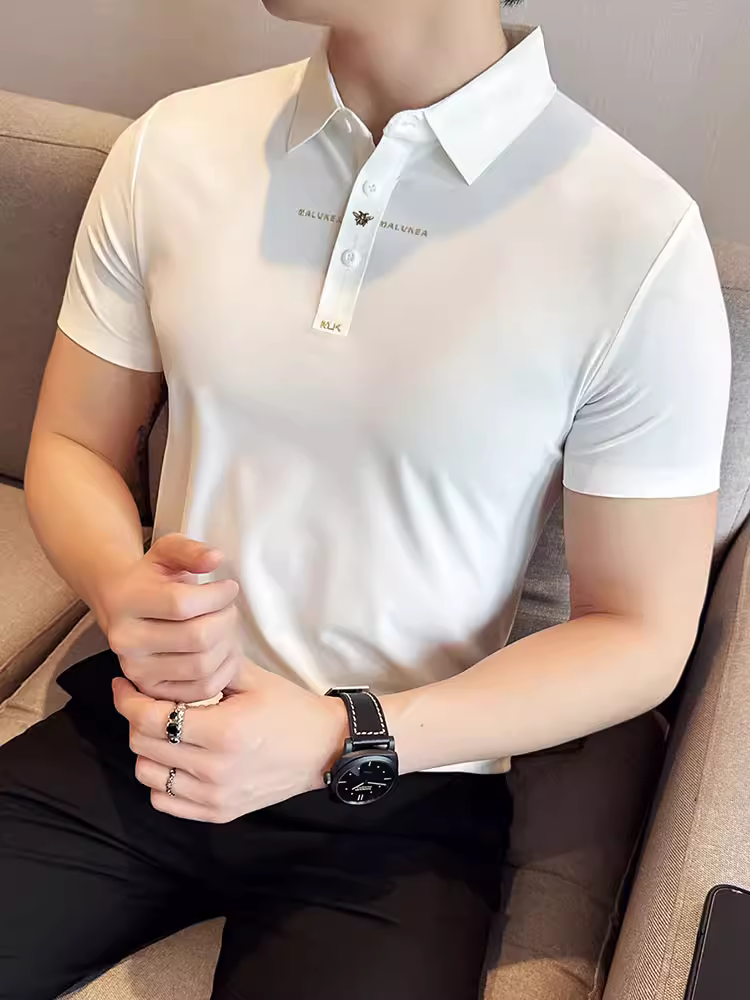 Áo polo nam tay ngắn chất liệu lụa đá cao cấp, thêu tay, kiểu dáng mùa hè mới, áo thun cổ trụ lịch lãm cao cấp.