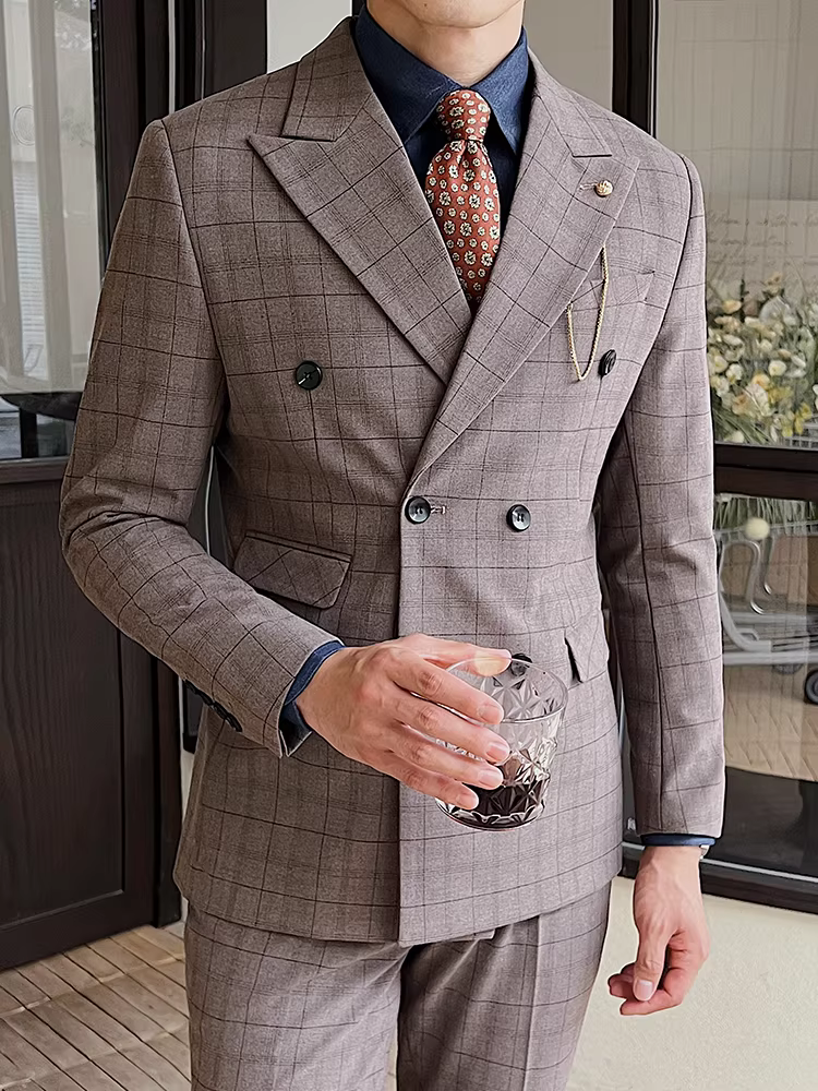 Bộ vest nam hai hàng khuy, kiểu dáng Hàn Quốc ôm dáng, trang phục công sở lịch lãm, bộ vest ba mảnh phong cách Anh quốc cao cấp, lịch lãm