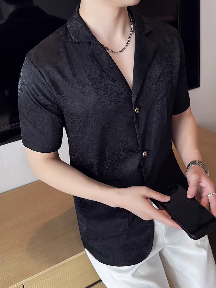 Áo vest nam chất liệu lụa đá dệt jacquard tay ngắn mùa hè mỏng năm 2025 kiểu dáng thời trang mới mẻ, phong cách thường ngày