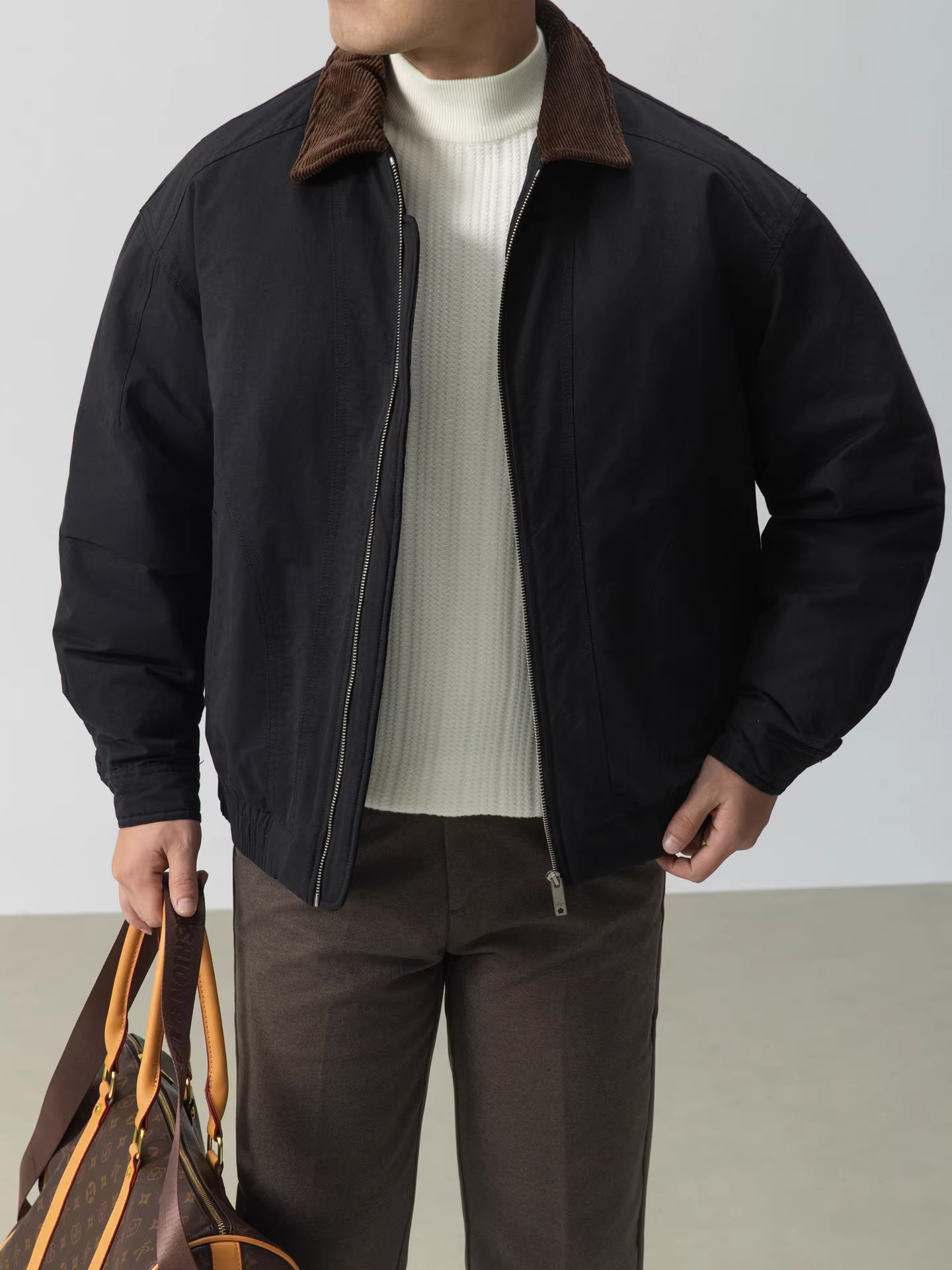 Áo khoác nam kiểu cổ điển Barn Old Money, chất liệu nhung tăm phối vải, dáng rộng, mùa đông 2025