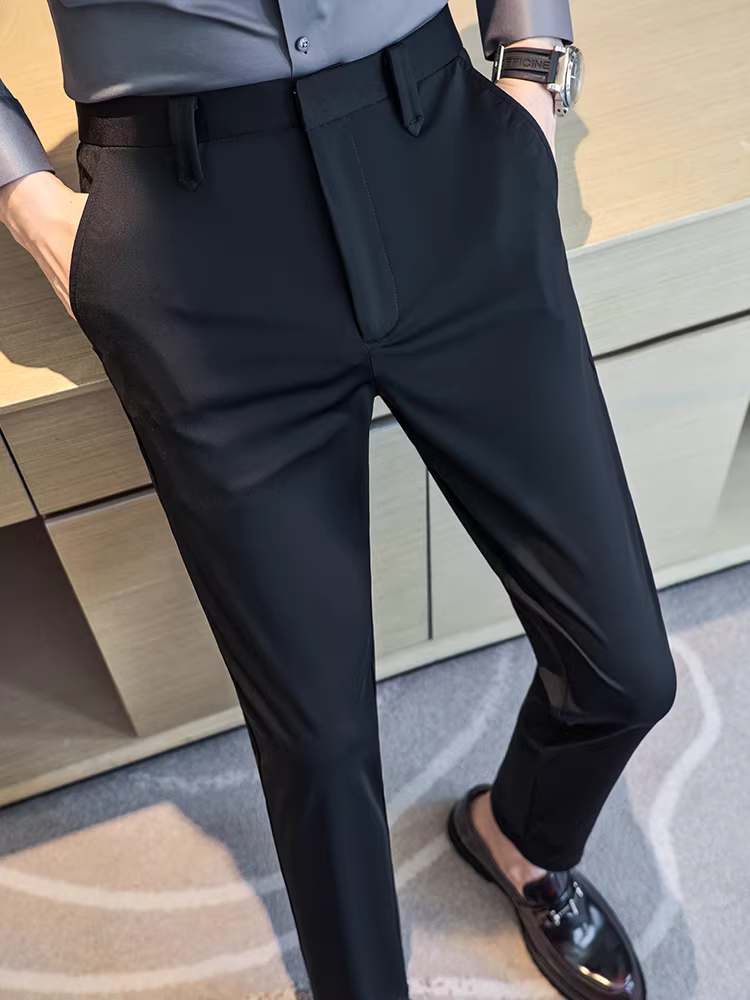 Quần âu nam co giãn cao, kiểu dáng thu mới, quần công sở cao cấp, phong cách Anh, dáng ôm, quần ống côn.