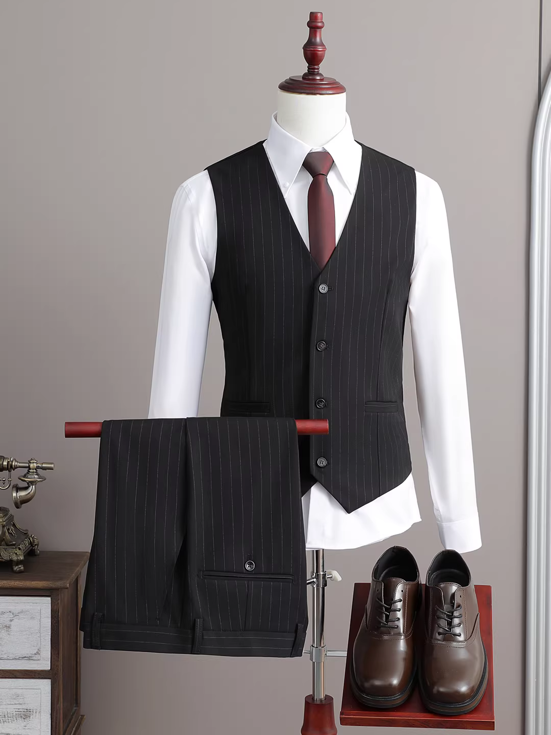 Bộ vest kẻ sọc nam, vest công sở chuyên nghiệp chất lượng cao, vest ôm dáng và quần dài hai mảnh