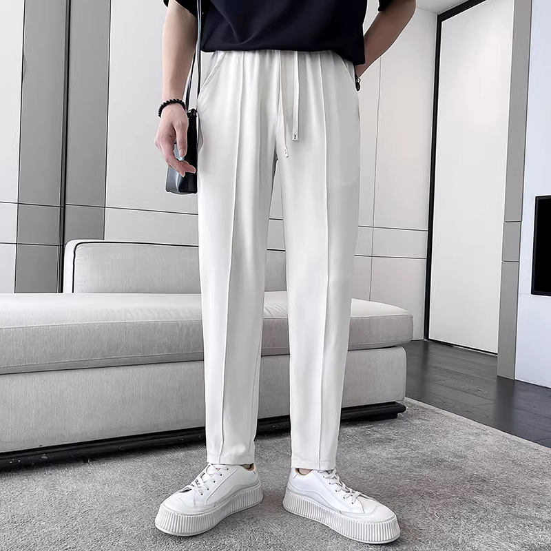 Quần âu nam mùa hè, mỏng, cao cấp, chất liệu lụa đá, thoáng khí, thời trang, dáng rộng, ống thẳng, kiểu dáng lịch lãm.