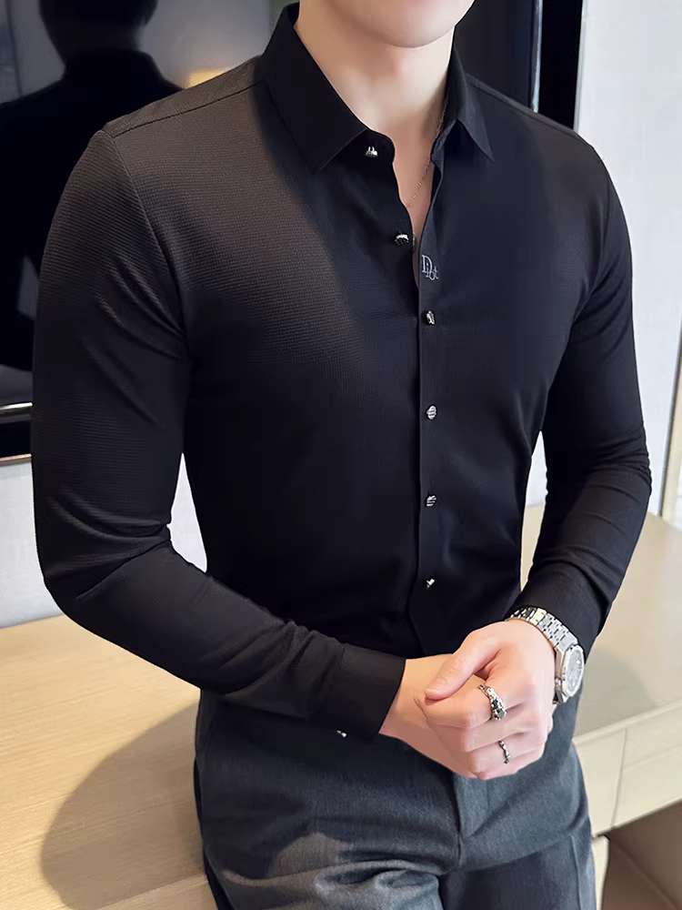 Áo sơ mi nam liền mạch, dài tay, thu đông, lót lông cừu, dày dặn, ấm áp, ôm dáng, lịch sự, thời trang, áo thêu thời trang.