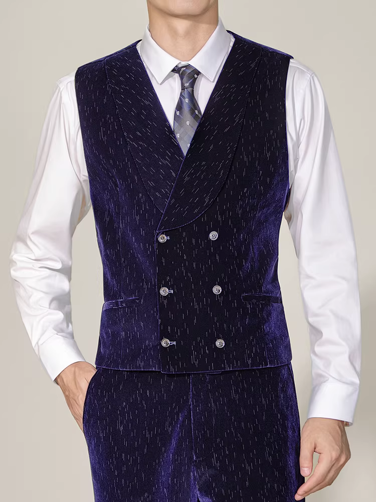 Bộ vest nam chất liệu vải gân kẻ sọc, vest ôm dáng cao cấp, trang phục công sở, đám cưới, vest hai hàng khuy
