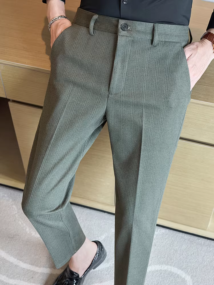 Quần âu nam len chín phần, kiểu mới thu đông 2024, cao cấp ôm dáng, kiểu dáng thanh lịch, chất liệu vải chải mềm mại.