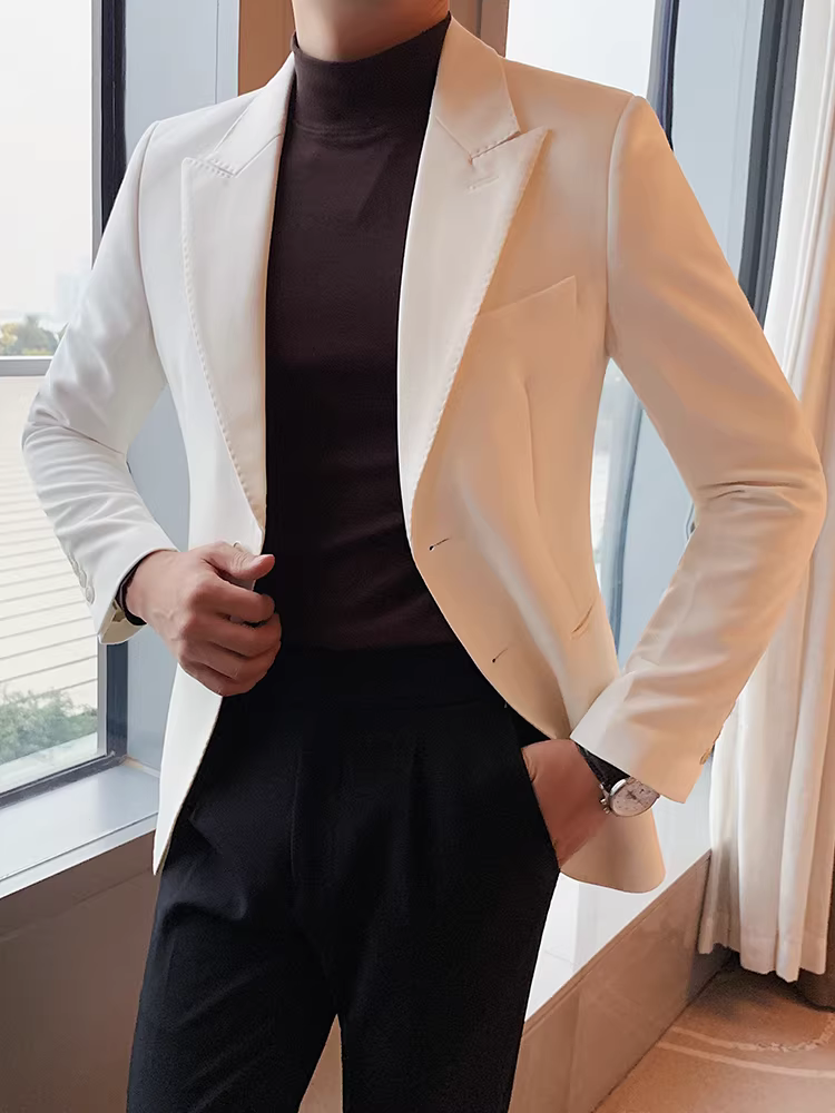 Áo vest trắng nam, kiểu mới xuân thu 2024, dáng ôm, áo đơn lịch lãm, bộ vest công sở thời thượng