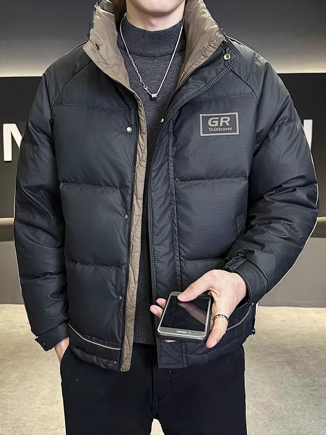 Áo khoác phao nam phối màu tiêu chuẩn quốc gia, chất lượng cao, kiểu dáng thời trang mới mùa đông 2025, áo khoác ngắn ấm áp