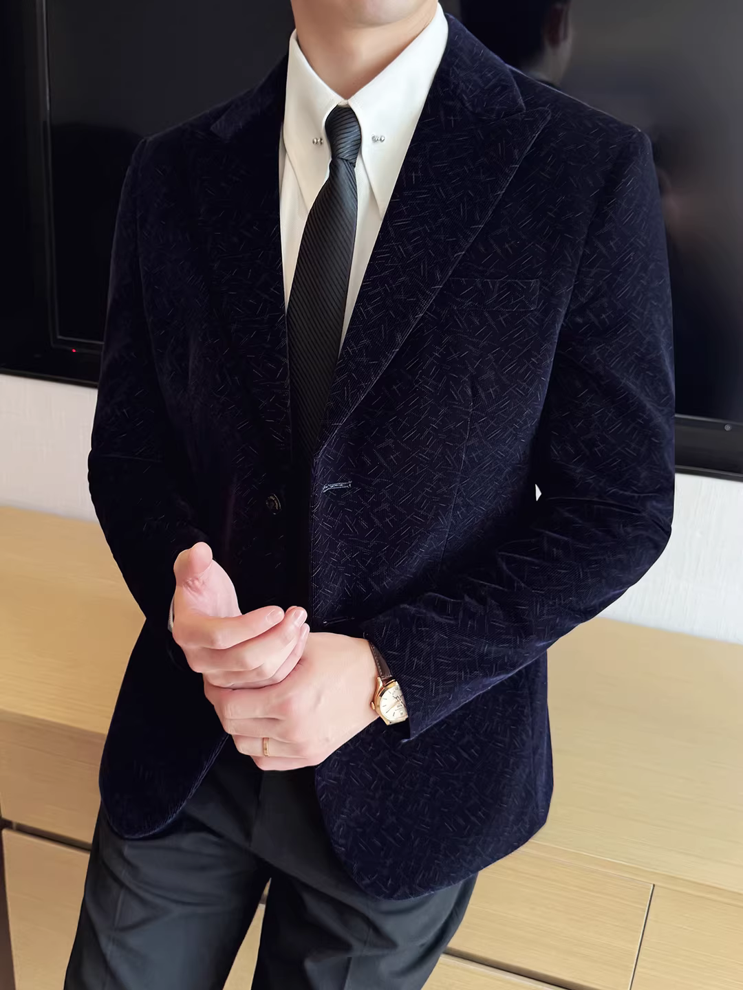 Áo khoác vải nhung kẻ cho nam, chất lượng cao, thời trang, phong cách Hàn Quốc, dáng ôm, đẹp trai, áo khoác đơn giản dị dành cho doanh nhân