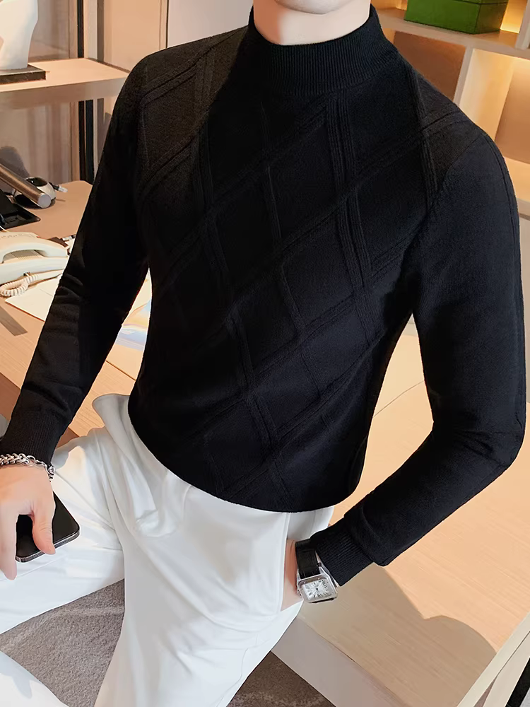 Áo len cổ lọ nửa cao dành cho nam, dày dặn cho mùa thu đông, áo len dệt kim dáng ôm mới, áo sơ mi cổ trung đa năng thời trang hợp xu hướng.