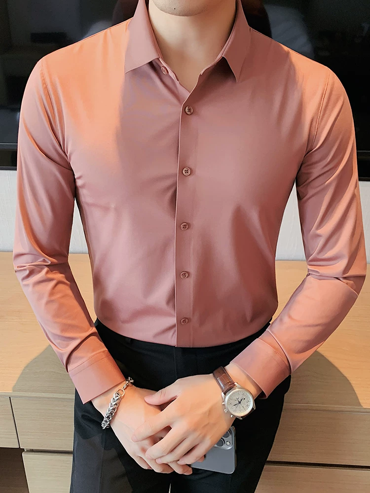 Áo sơ mi nam dài tay liền mạch co giãn cao, trang phục công sở trang trọng, lịch sự, màu trơn cao cấp, không cần là ủi, kiểu dáng ôm sát.