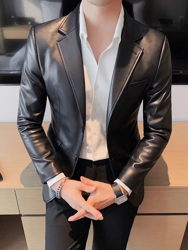 Áo khoác da nam mùa thu đông, kiểu Anh, ôm dáng, cao cấp, thời thượng, đa năng, lịch lãm, áo khoác biker cá tính