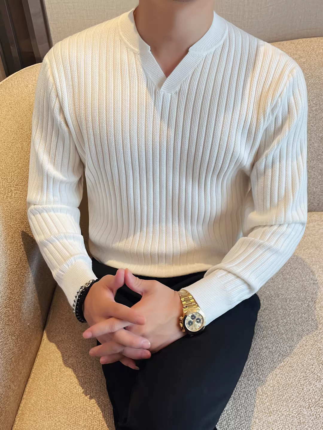 Áo len nam cổ V dày dặn mùa thu đông, chất lượng cao, đa năng, thời trang, kiểu dáng cổ điển sang trọng.