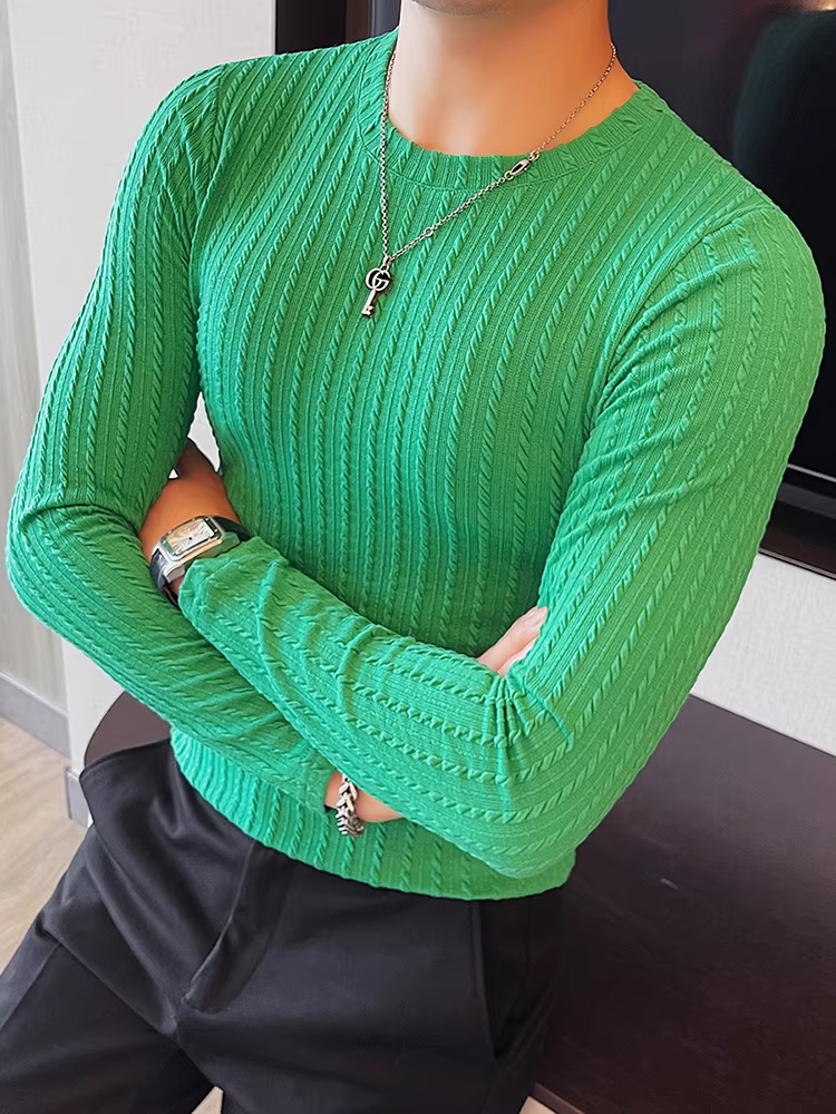 Áo thun nam cổ tròn sọc, dài tay, xuân thu, hợp thời trang, ôm dáng, giản dị, đa năng, cao cấp, áo thun thời trang.