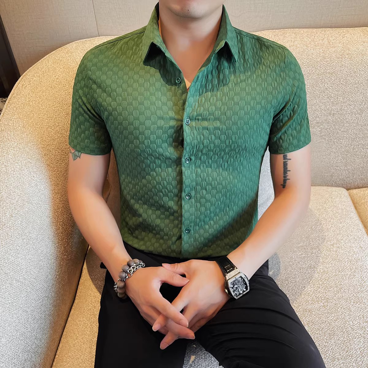 Áo sơ mi ngắn tay cao cấp dành cho nam, phong cách mùa hè mới, thời trang, thon gọn, đẹp trai, lịch sự, đa năng, áo sơ mi mát mẻ