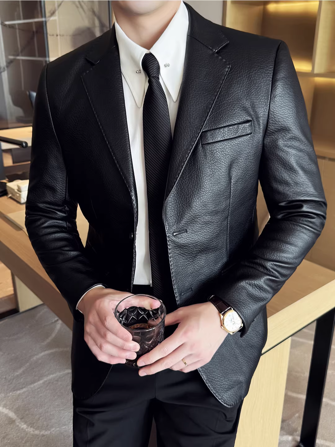 Áo vest da cao cấp nam 2025 thời trang mới kiểu dáng ôm body lịch lãm, phong cách thường ngày, công sở, cao cấp