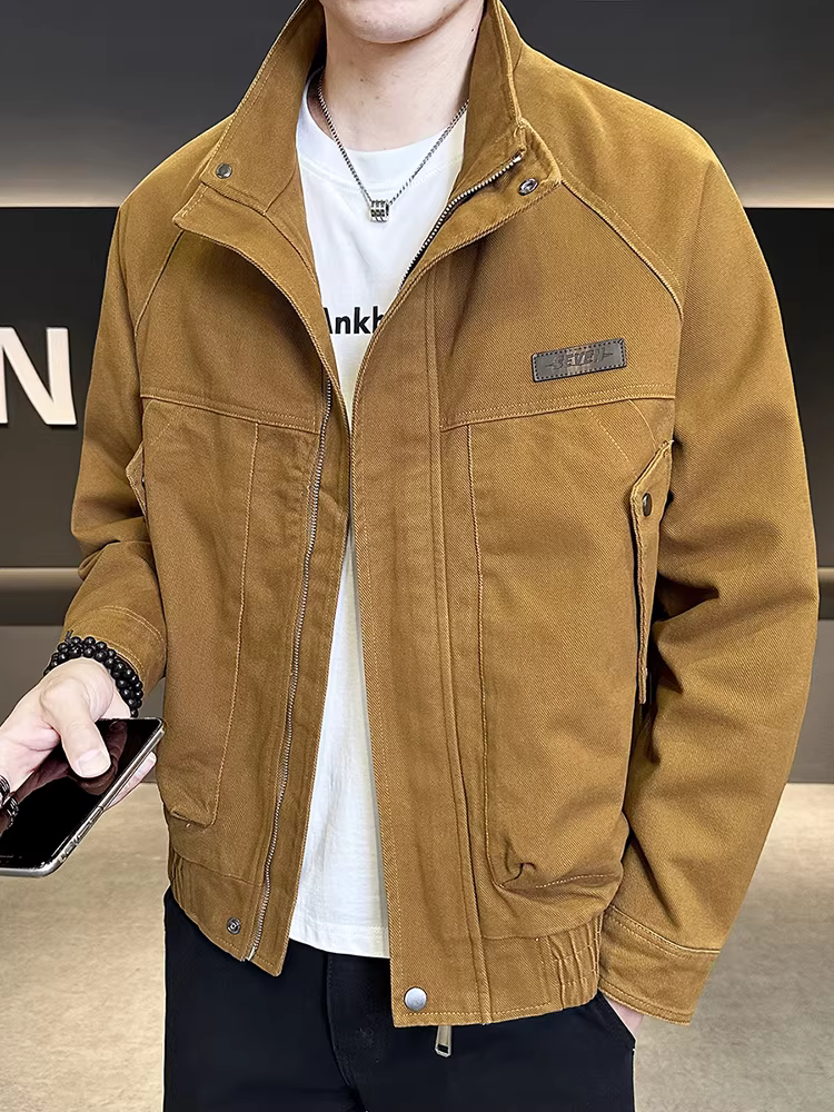 Áo khoác nam kiểu dáng công sở 100% cotton, cổ đứng, thời trang thu đông 2025, kiểu dáng hiện đại, đa năng, cao cấp.