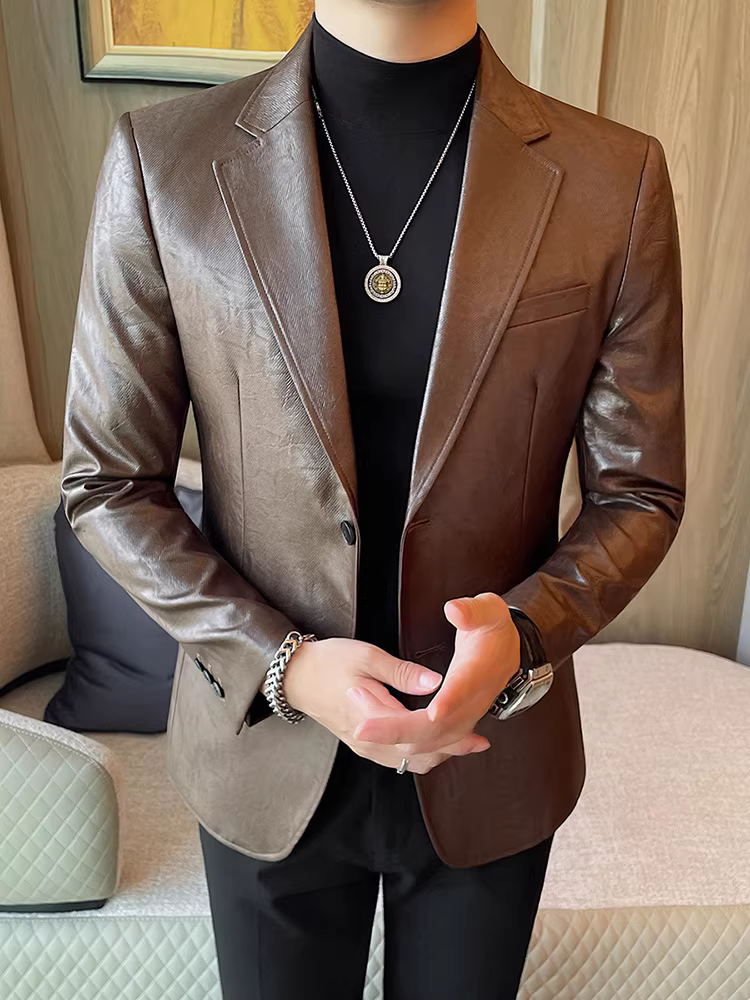 Áo khoác da hợp thời trang dành cho nam, phong cách mới mùa thu đông, thời trang, ôm dáng, đẹp trai, vest công sở cao cấp