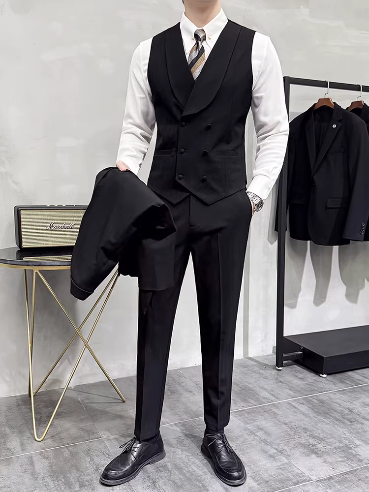 Bộ vest nam cao cấp hai hàng khuy, kiểu dáng ôm body, thời trang thu đông 2025, bộ hai mảnh.