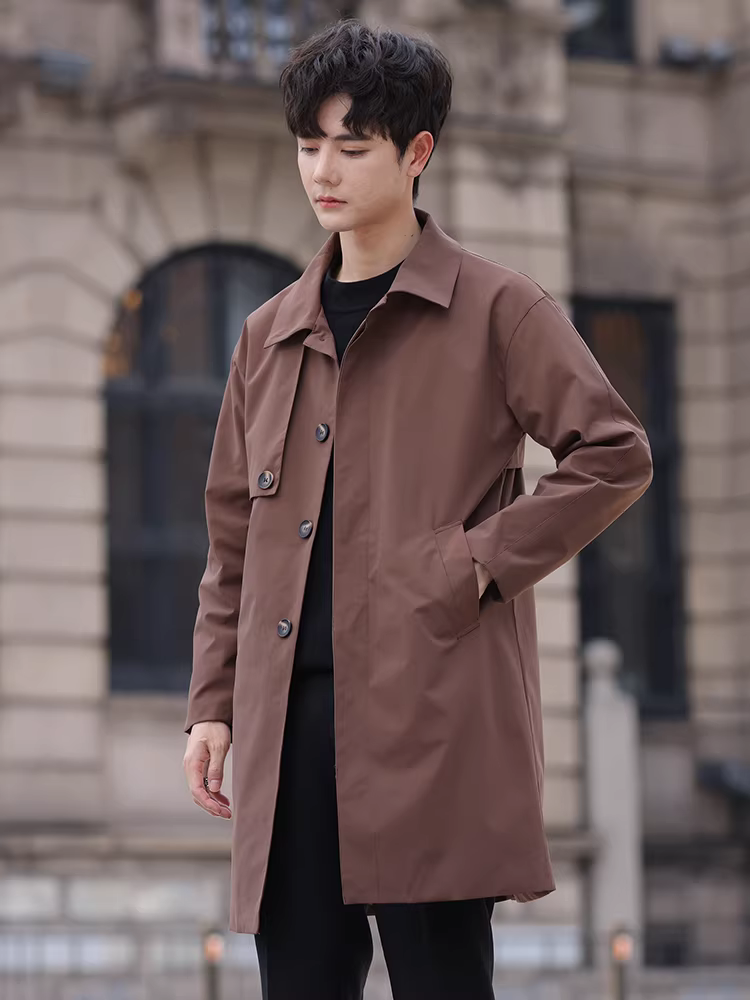 Áo khoác dài trung bình kiểu dáng trưởng thành nhẹ nhàng dành cho nam, áo khoác ngoài đơn giản đa năng thời trang xuân thu mới