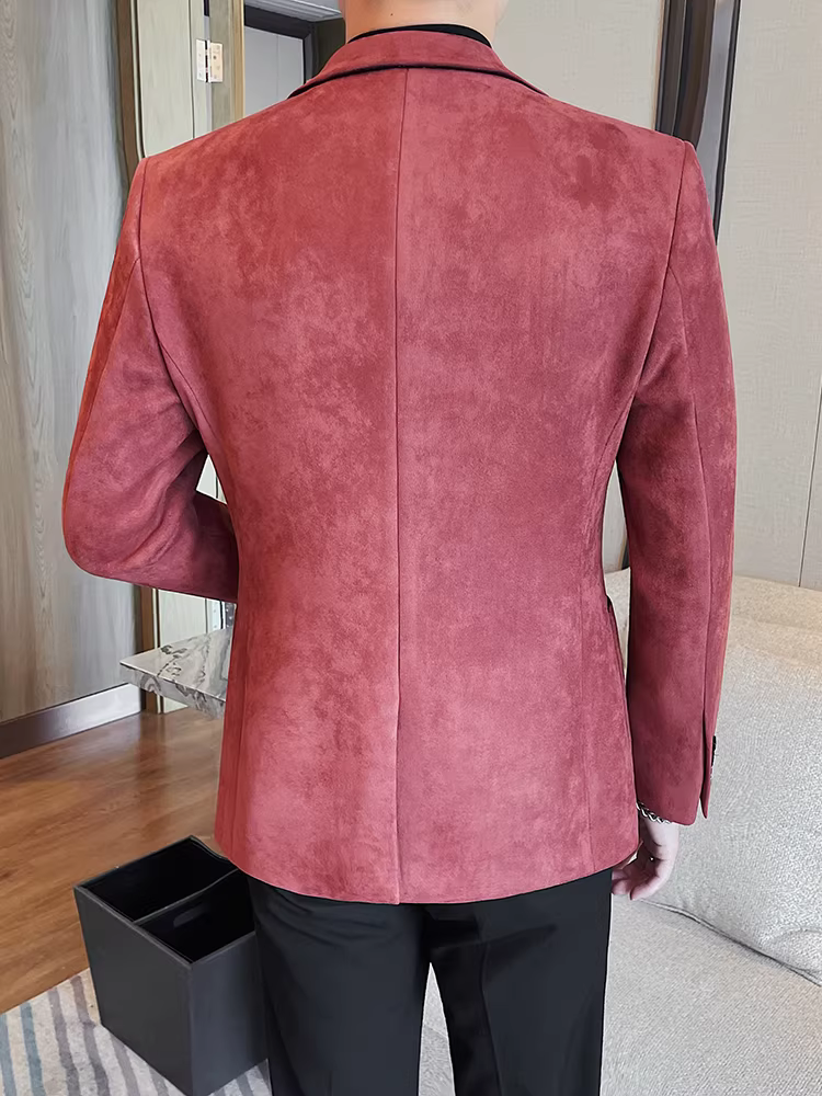 Áo blazer da lộn nam, kiểu mới thu đông 2024, phong cách công sở lịch lãm, cao cấp, thời trang và đơn giản.